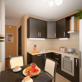 Design de cozinha de canto com mesa de jantar