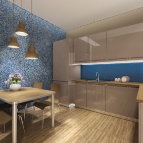 Design de cozinha com papel de parede na sala de jantar