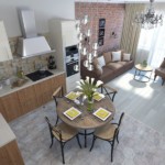 Top view of a modern living room kitchen