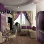 Lilac color in the interior of the kitchen-living room