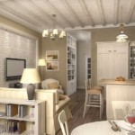 The design of the kitchen-living room in the spirit of the English country
