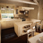 Design a cozy kitchen in a rural house