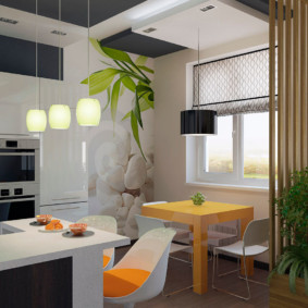 Wooden partition between the kitchen and the living room