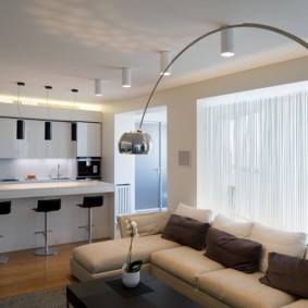 Filament curtains in the interior of the living room