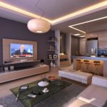 Interior dapur yang besar dalam warna pastel