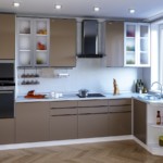 Bucătărie în colț cu chiuvetă lângă fereastră