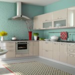 Pereți turcoaz din bucătărie cu set de colț
