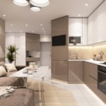 Design modern al bucătăriei cu canapea confortabilă