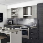 Mặt tiền màu xám của nội thất nhà bếp