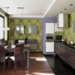 Giấy dán tường xanh trên tường bếp