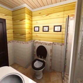 Porte marron foncé dans la salle de bain d'une maison privée