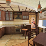 Cocina de esquina con muebles de madera.