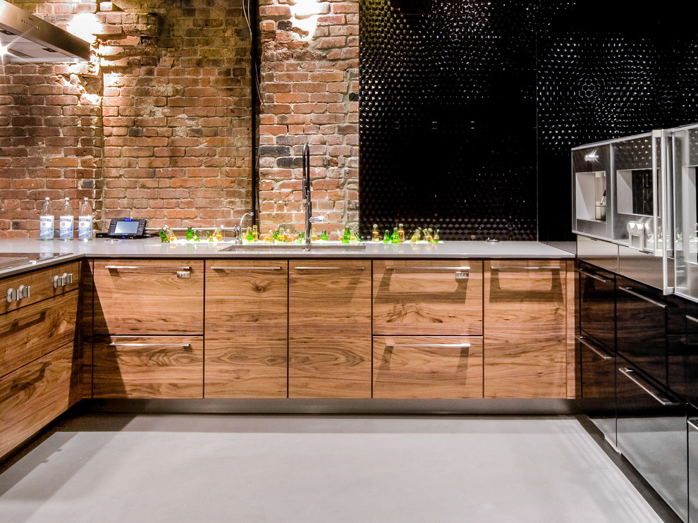 Paredes de cozinha de tijolo de estilo industrial