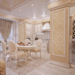 Σχεδιασμός κουζίνας-σαλόνι σε φωτεινά χρώματα