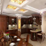 Παράθυρα από βιτρό στην οροφή ενός κλασικού σαλόνι-κουζίνα