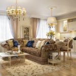 Γωνιακός καναπές με πολύχρωμη ταπετσαρία