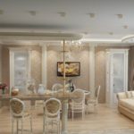 Κλασικό σαλόνι-κουζίνα με μπαρ για πρωινό