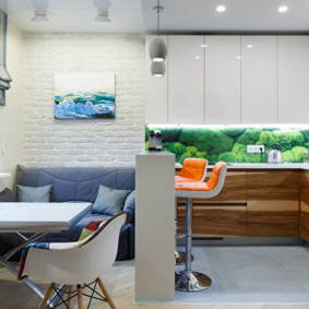 Comptoir de bar dans le rôle d'un diviseur de cuisine de salon