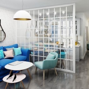 Glass partition on a wooden frame