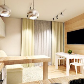 Ceiling lights above the bar