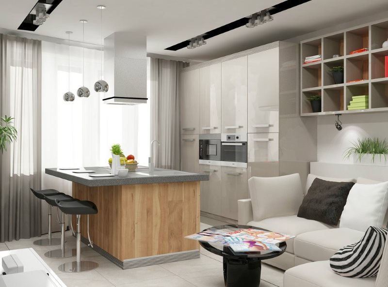 Design a living room kitchen with a functional island