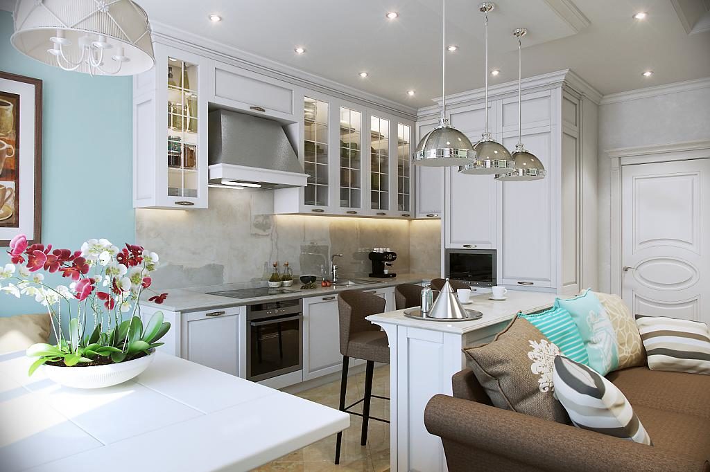 Plafonniers sur un petit îlot de cuisine