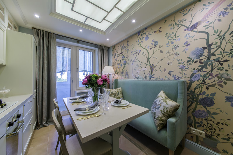 Cuisine design 9 m² avec canapé étroit