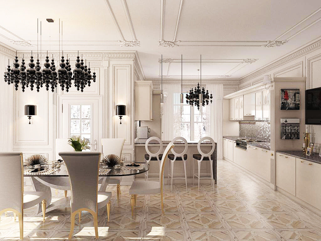 Conception d'une cuisine-salle à manger de style néoclassique