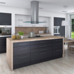 Fachadas grises de muebles de cocina