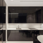 Fachadas brillantes de muebles de cocina.