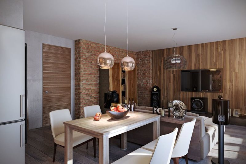 Decoración de pared combinada en la cocina-sala de estar