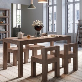 Almuerzo grupo de bloques de madera.