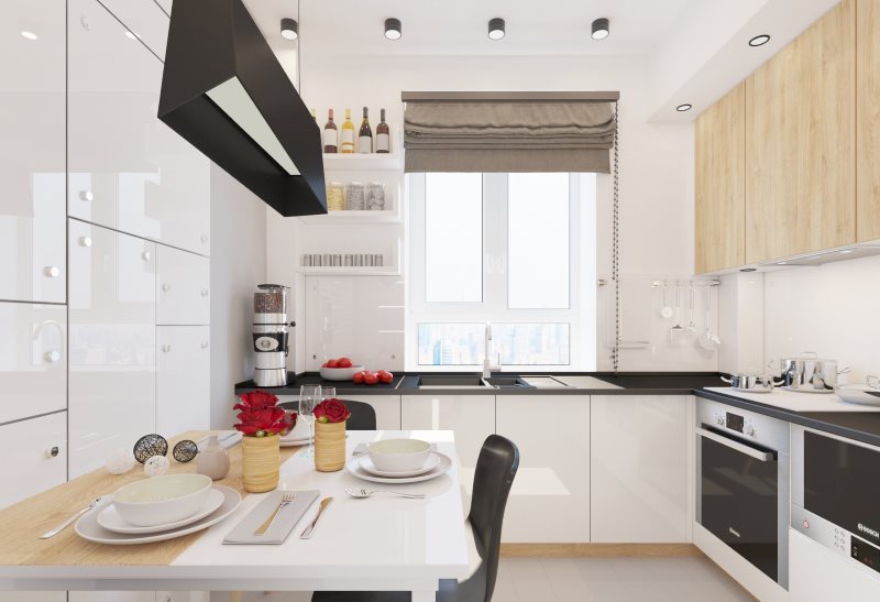 Cuisine d'angle avec évier près de la fenêtre