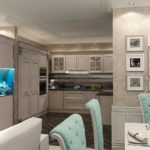 Aquarium à l'intérieur d'une cuisine moderne