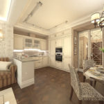 Conception d'une cuisine-salon dans le style néoclassique