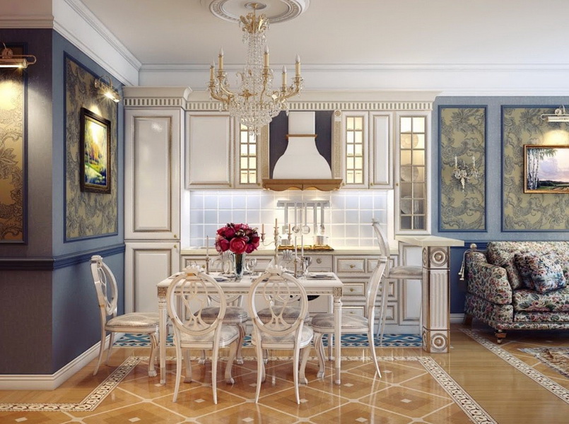 Κλασικό στυλ κουζίνα-καθιστικό διακόσμηση