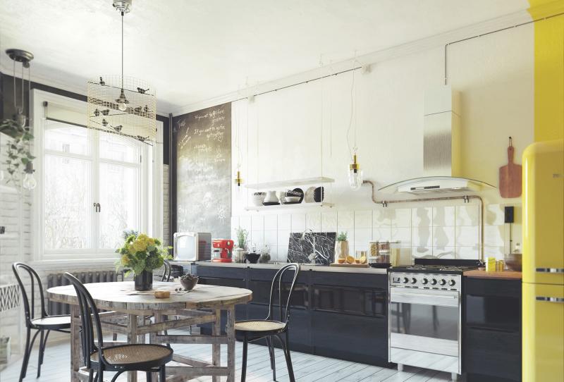 Линейна кухня с отворен качулка