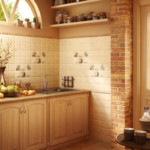 Brown tile in the interior of the kitchen