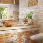 Tiled kitchen island facade
