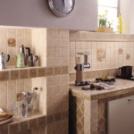 Niches in the wall of the kitchen with tiles
