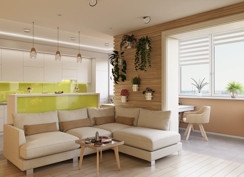 Living plants on the wall of the kitchen-living room