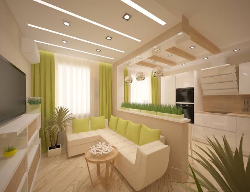 Wooden floor in the kitchen-living area of 18 squares