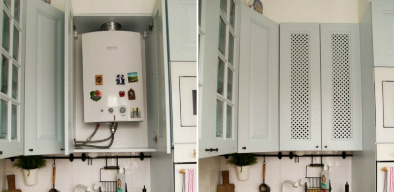 Déguisement d'une colonne de gaz avec une armoire à portes en treillis