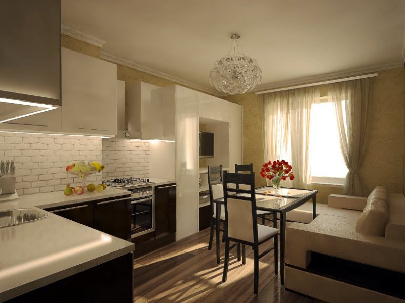 Reka bentuk ruang tamu dapur dengan gaya moden