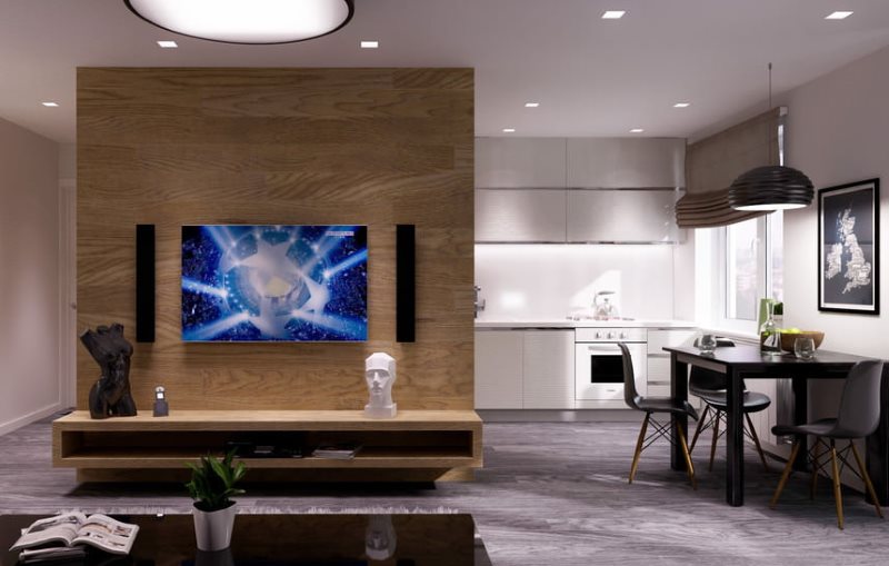 Design Khrushchev depois que a cozinha está conectada à sala de estar