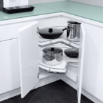Corner kitchen module with pull-out shelves