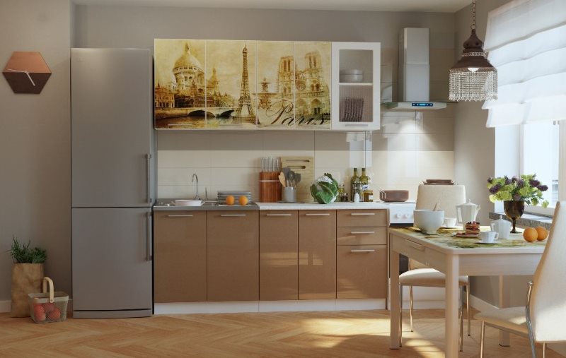 Bucătărie liniară cu zonă de luat masa separată