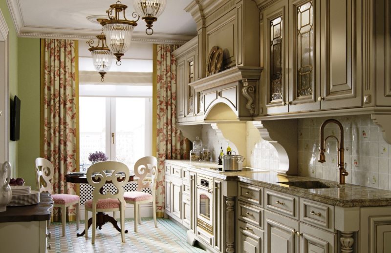 Linie de bucătărie cu hota de șemineu