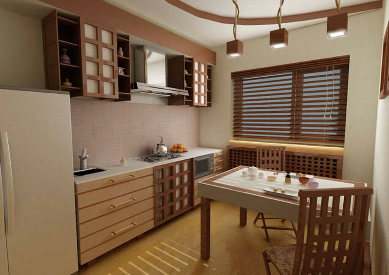 Design de cozinha de estilo japonês com conjunto linear