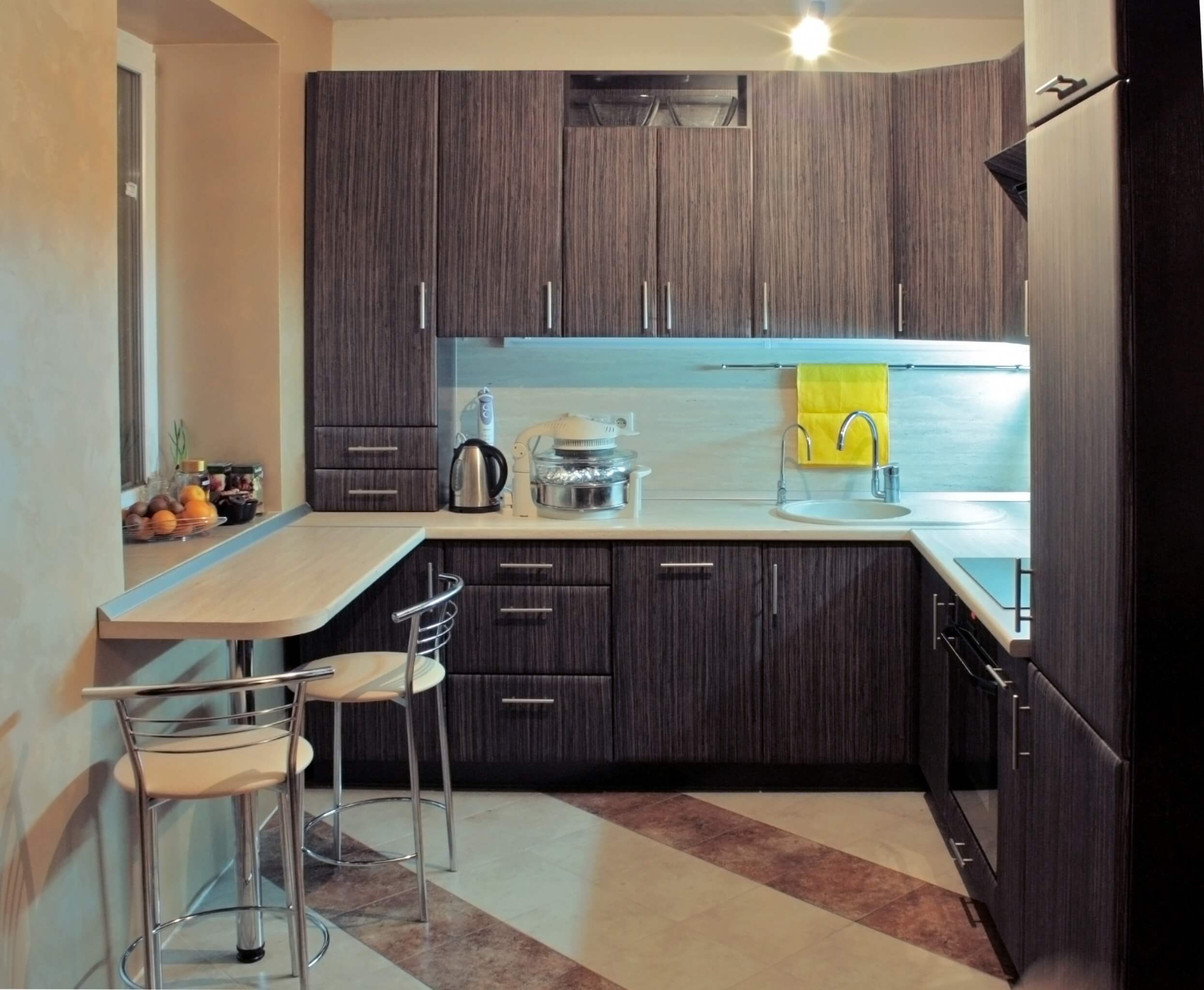 การออกแบบมุมของครัวขนาดเล็ก